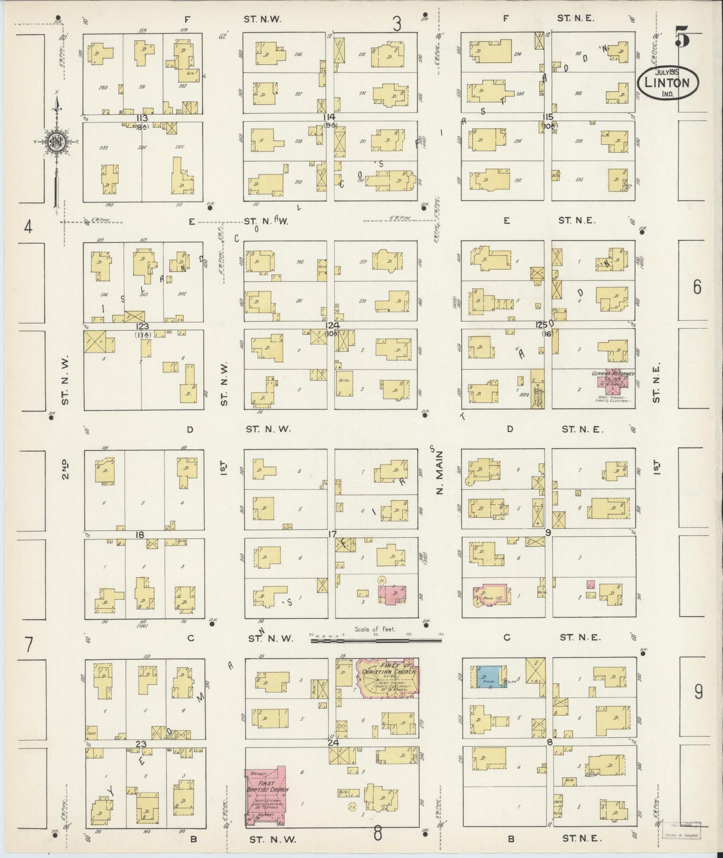 Sanborn Fire Insurance Map from Linton, Greene County, Indiana (1915), Sheet #0005 - Complete Map Set gallery image, historic Sanborn map, vintage wall art, Indiana Indiana