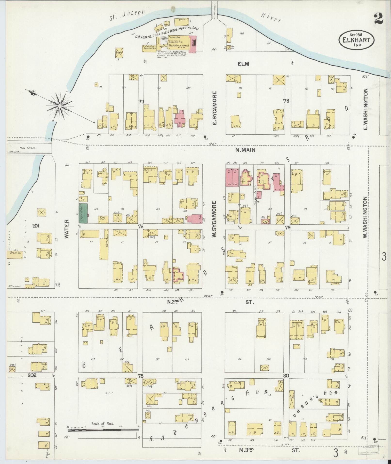 Sanborn Fire Insurance Map from Elkhart, Elkhart County, Indiana (1901), Sheet #0002 - Complete Map Set gallery image, historic Sanborn map, vintage wall art, Indiana Indiana