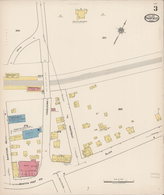 Sanborn Fire Insurance Map from Fairfield, Fairfield County, Connecticut (1922), Sheet #0003 - Historic Sanborn Fire Insurance Map Print, vintage old map wall art, antique decor, genealogy gift, Connecticut Connecticut map