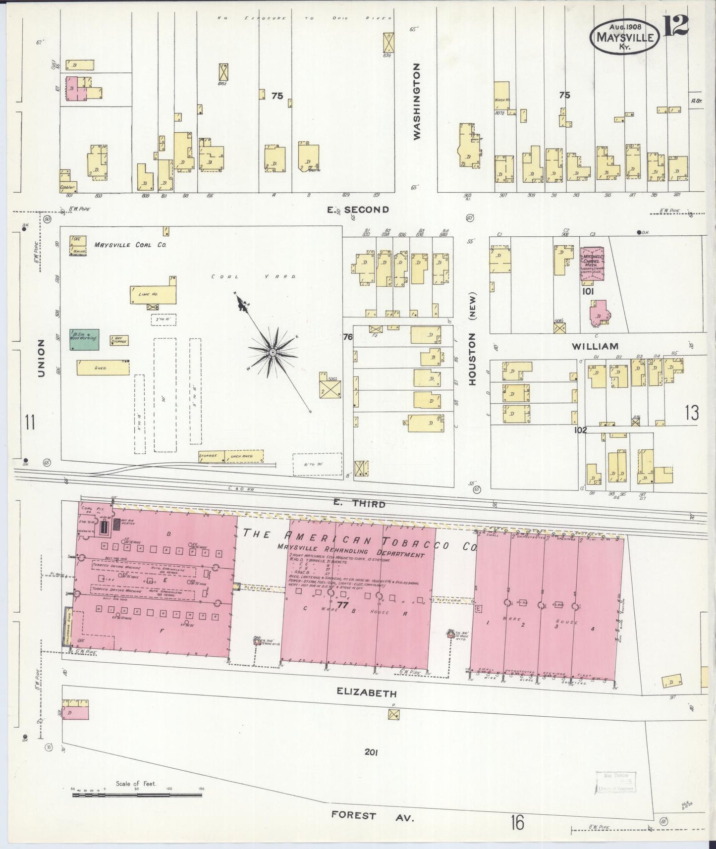 Sanborn Fire Insurance Map from Maysville, Mason County, Kentucky (1908), Sheet #0012 - Historic Sanborn Fire Insurance Map Print, vintage old map wall art, antique decor, genealogy gift, Kentucky Kentucky map