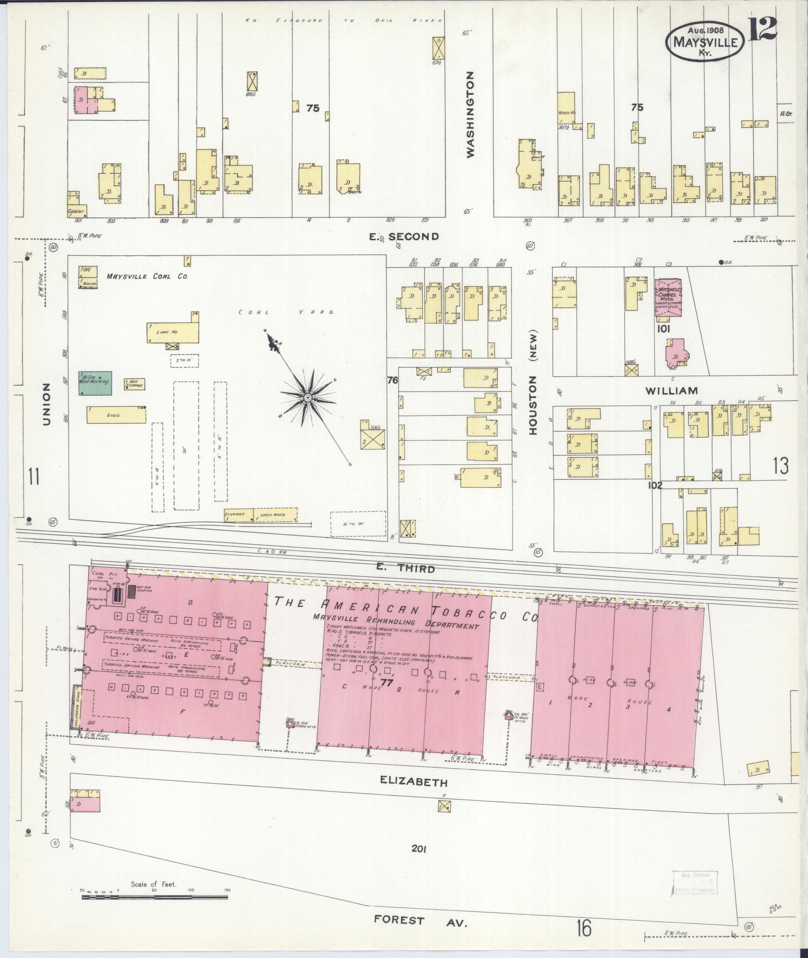 Sanborn Fire Insurance Map from Maysville, Mason County, Kentucky (1908), Sheet #0012 - Historic Sanborn Fire Insurance Map Print, vintage old map wall art, antique decor, genealogy gift, Kentucky Kentucky map