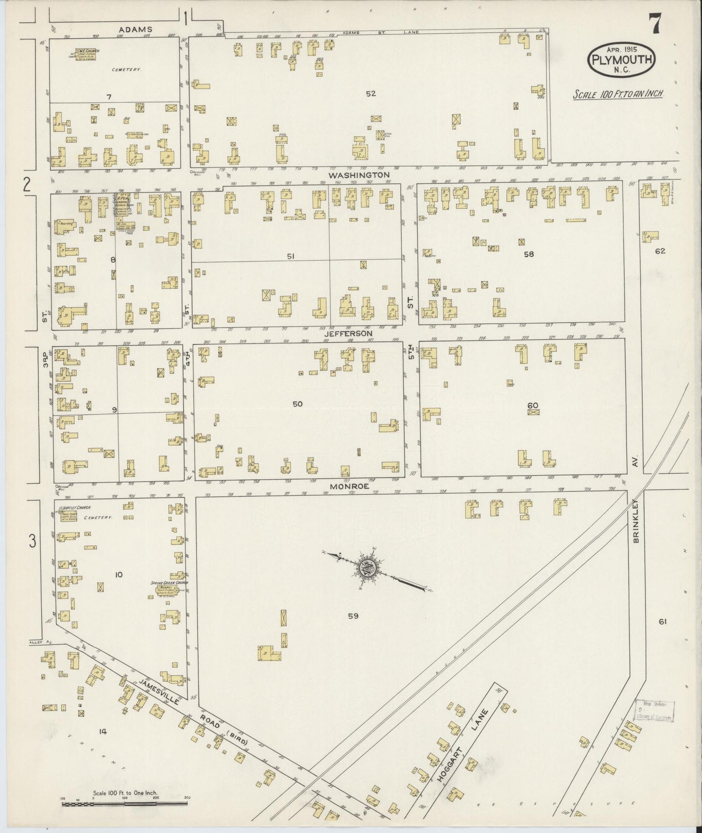 Sanborn Fire Insurance Map from Plymouth, Washington County, North Carolina (1915), Sheet #0007 - Historic Sanborn Fire Insurance Map Print, vintage old map wall art, antique decor, genealogy gift, North Carolina North Carolina map