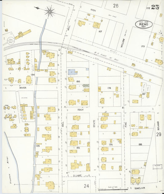 Sanborn Fire Insurance Map from Reno, Washoe County, Nevada (1906), Sheet #0025 - Historic Sanborn Fire Insurance Map Print, vintage old map wall art, antique decor, genealogy gift, Nevada Nevada map