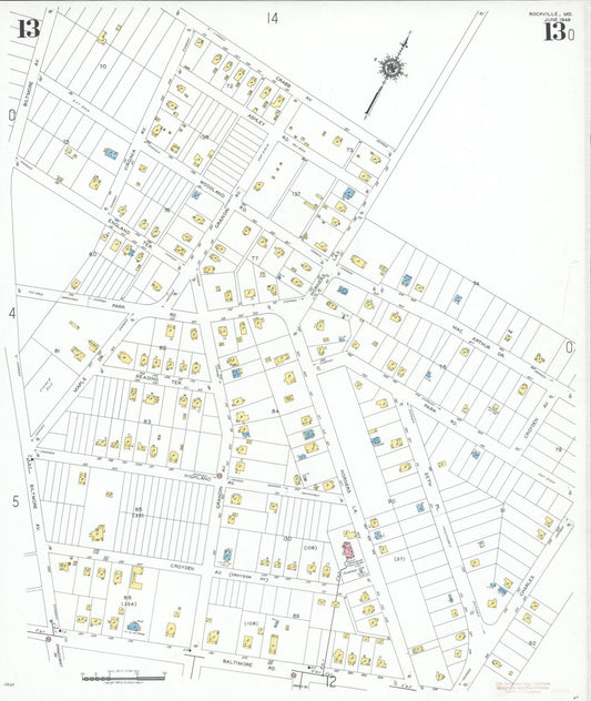 Sanborn Fire Insurance Map from Rockville, Montgomery County, Maryland (1949), Sheet #0013 - Historic Sanborn Fire Insurance Map Print, vintage old map wall art