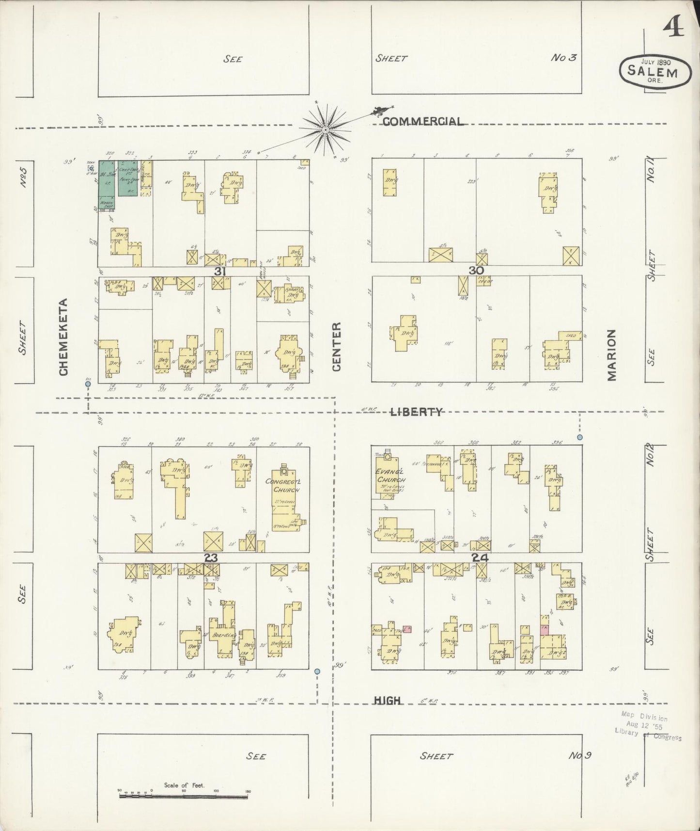 Sanborn Fire Insurance Map from Salem, Marion County, Oregon (1890), Sheet #0004 - Complete Map Set gallery image, historic Sanborn map, vintage wall art, Oregon Oregon