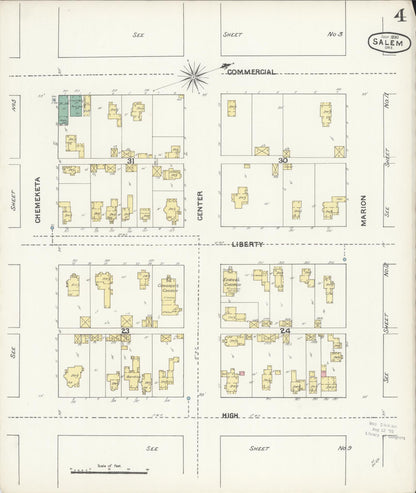 Sanborn Fire Insurance Map from Salem, Marion County, Oregon (1890), Sheet #0004 - Complete Map Set gallery image, historic Sanborn map, vintage wall art, Oregon Oregon