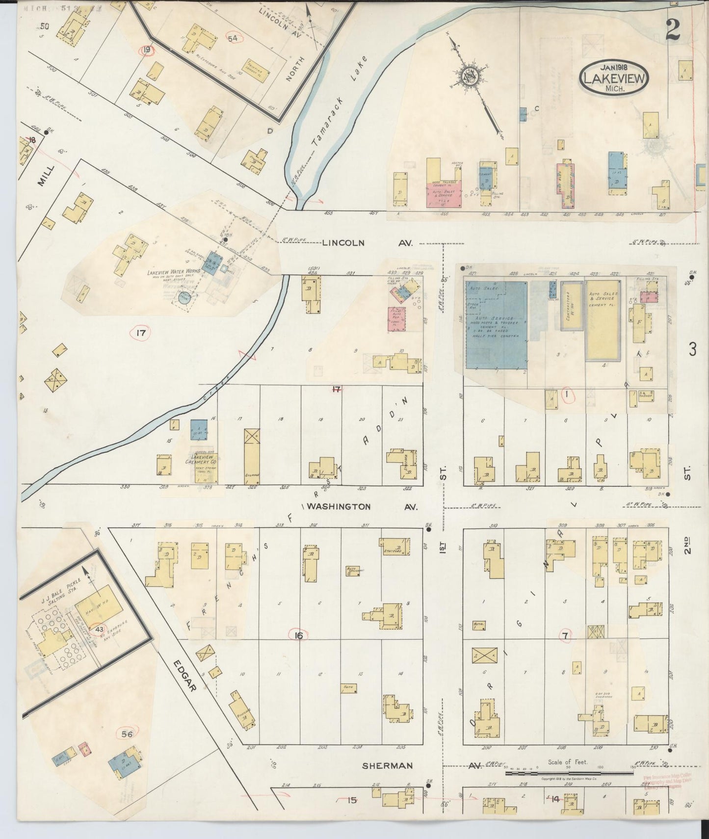 Sanborn Fire Insurance Map from Lakeview, Montcalm County, Michigan (1932), Sheet #0002 - Complete Map Set gallery image, historic Sanborn map, vintage wall art, Michigan Michigan