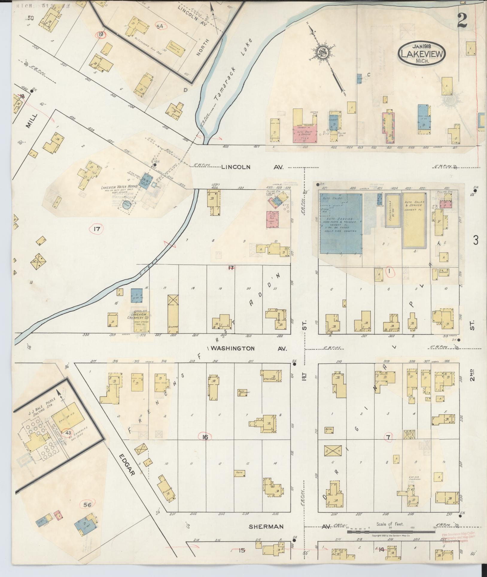 Sanborn Fire Insurance Map from Lakeview, Montcalm County, Michigan (1932), Sheet #0002 - Complete Map Set gallery image, historic Sanborn map, vintage wall art, Michigan Michigan