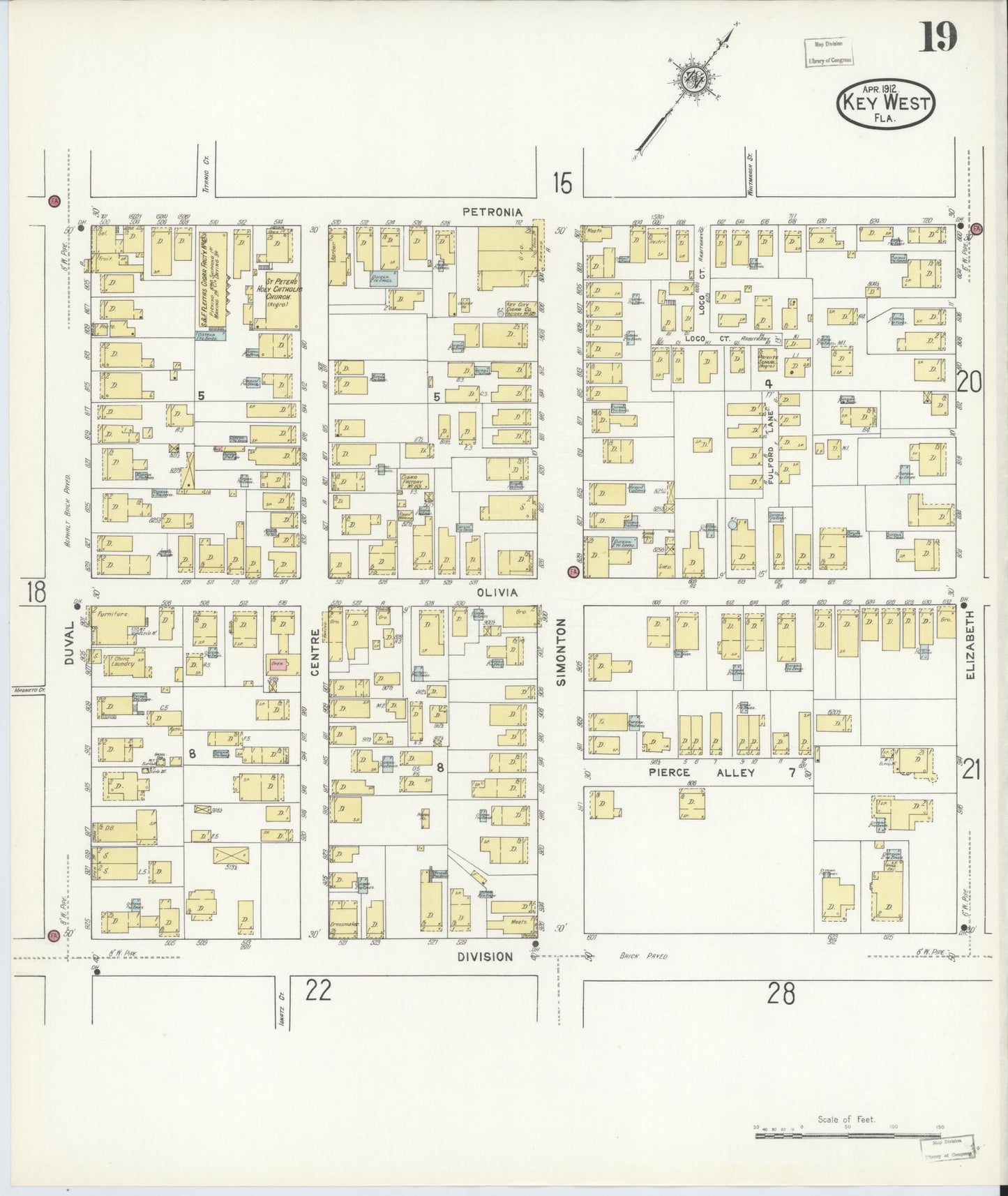 Sanborn Fire Insurance Map from Key West, Monroe County, Florida (1912), Sheet #0019 - Complete Map Set gallery image, historic Sanborn map, vintage wall art, Florida Florida
