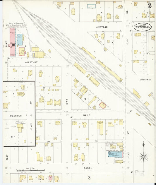 Sanborn Fire Insurance Map from Waterloo, Black Hawk County, Iowa (1897), Sheet #0002 - Historic Sanborn Fire Insurance Map Print, vintage old map wall art