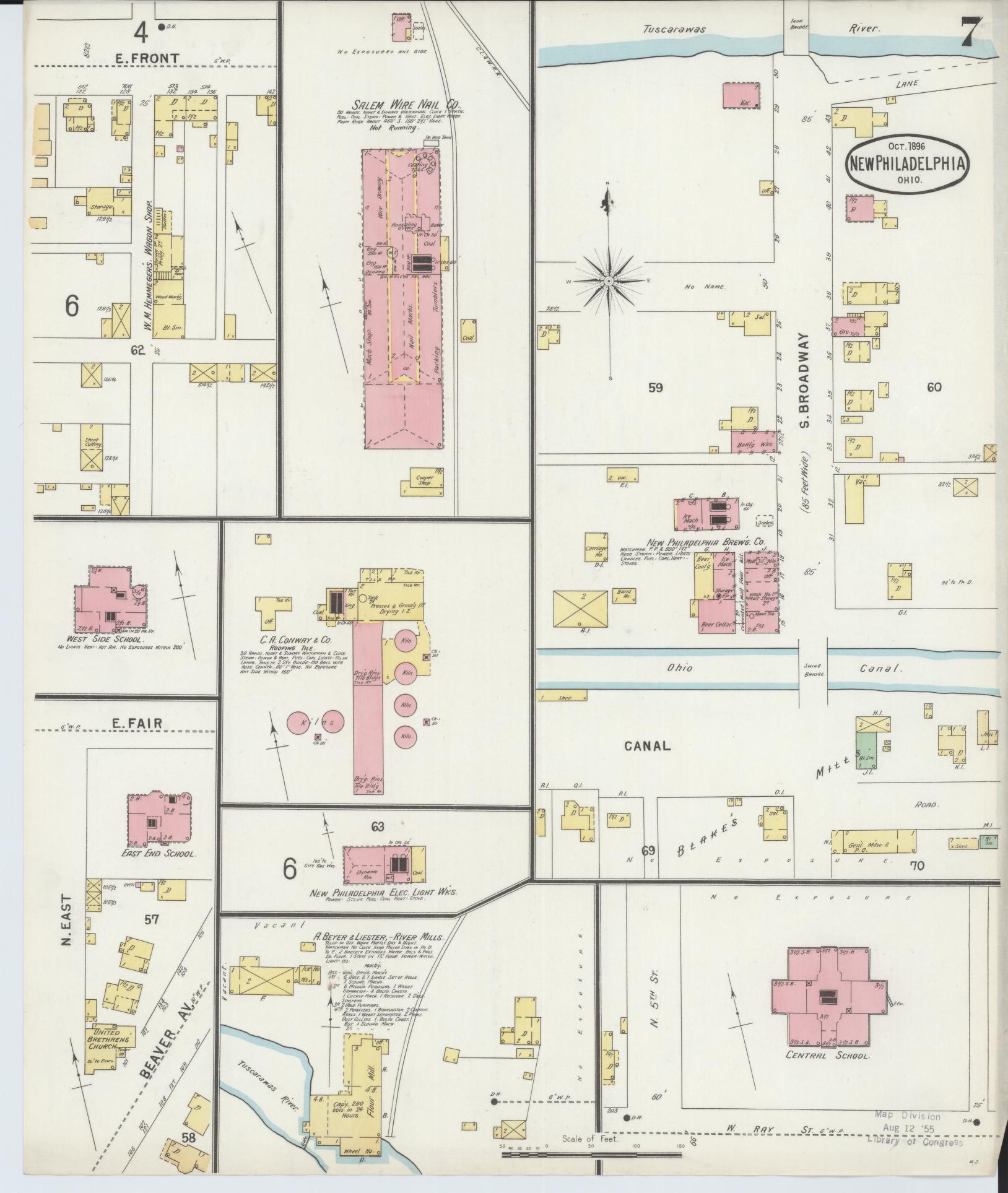 Sanborn Fire Insurance Map from New Philadelphia, Tuscarawas County, Ohio (1896), Sheet #0007 - Complete Map Set gallery image, historic Sanborn map, vintage wall art, Ohio Ohio