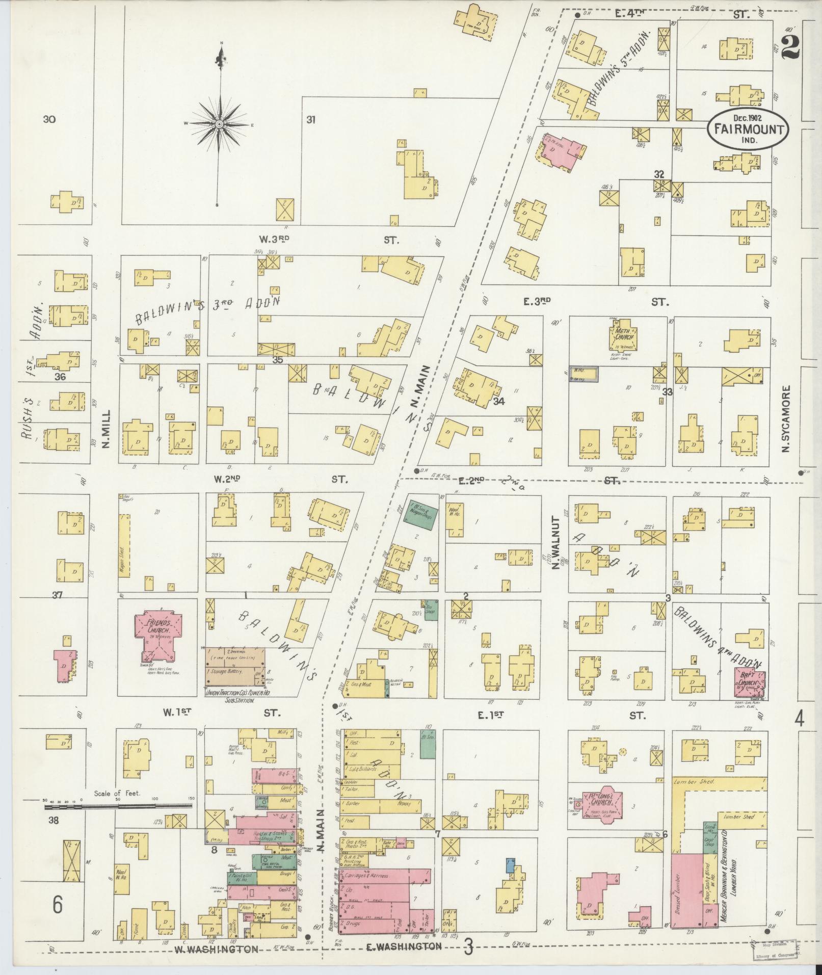 Sanborn Fire Insurance Map from Fairmount, Grant County, Indiana (1902), Sheet #0002 - Complete Map Set gallery image, historic Sanborn map, vintage wall art, Indiana Indiana