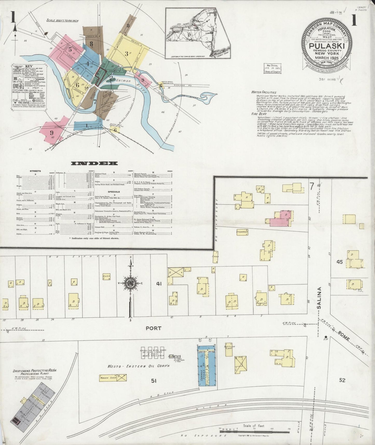 Sanborn Fire Insurance Map from Pulaski, Oswego County, New York (1925), Sheet #0001 - Complete Map Set gallery image, historic Sanborn map, vintage wall art, New York New York