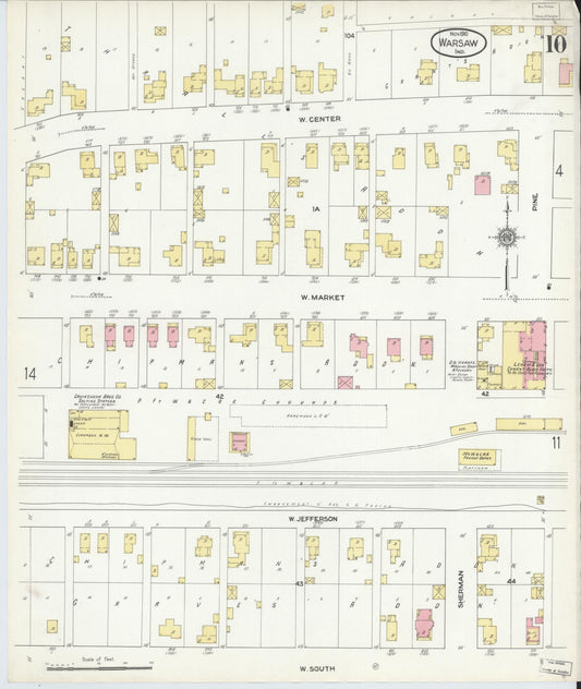 Sanborn Fire Insurance Map from Warsaw, Kosciusko County, Indiana (1910), Sheet #0010 - Historic Sanborn Fire Insurance Map Print, vintage old map wall art, antique decor, genealogy gift, Indiana Indiana map