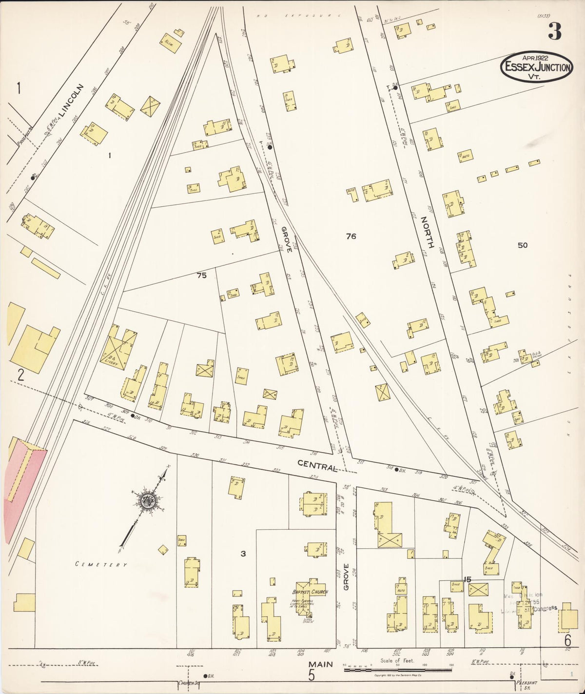 Sanborn Fire Insurance Map from Essex Junction, Chittenden County, Vermont (1922), Sheet #0003 - Historic Sanborn Fire Insurance Map Print, vintage old map wall art, antique decor, genealogy gift, Vermont Vermont map