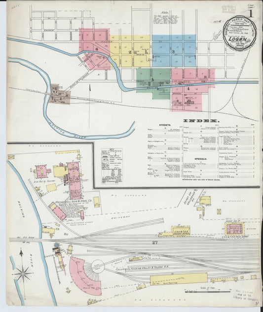 Sanborn Fire Insurance Map from Logan, Hocking County, Ohio (1893), Sheet #0001 - Historic Sanborn Fire Insurance Map Print, vintage old map wall art, antique decor, genealogy gift, Ohio Ohio map