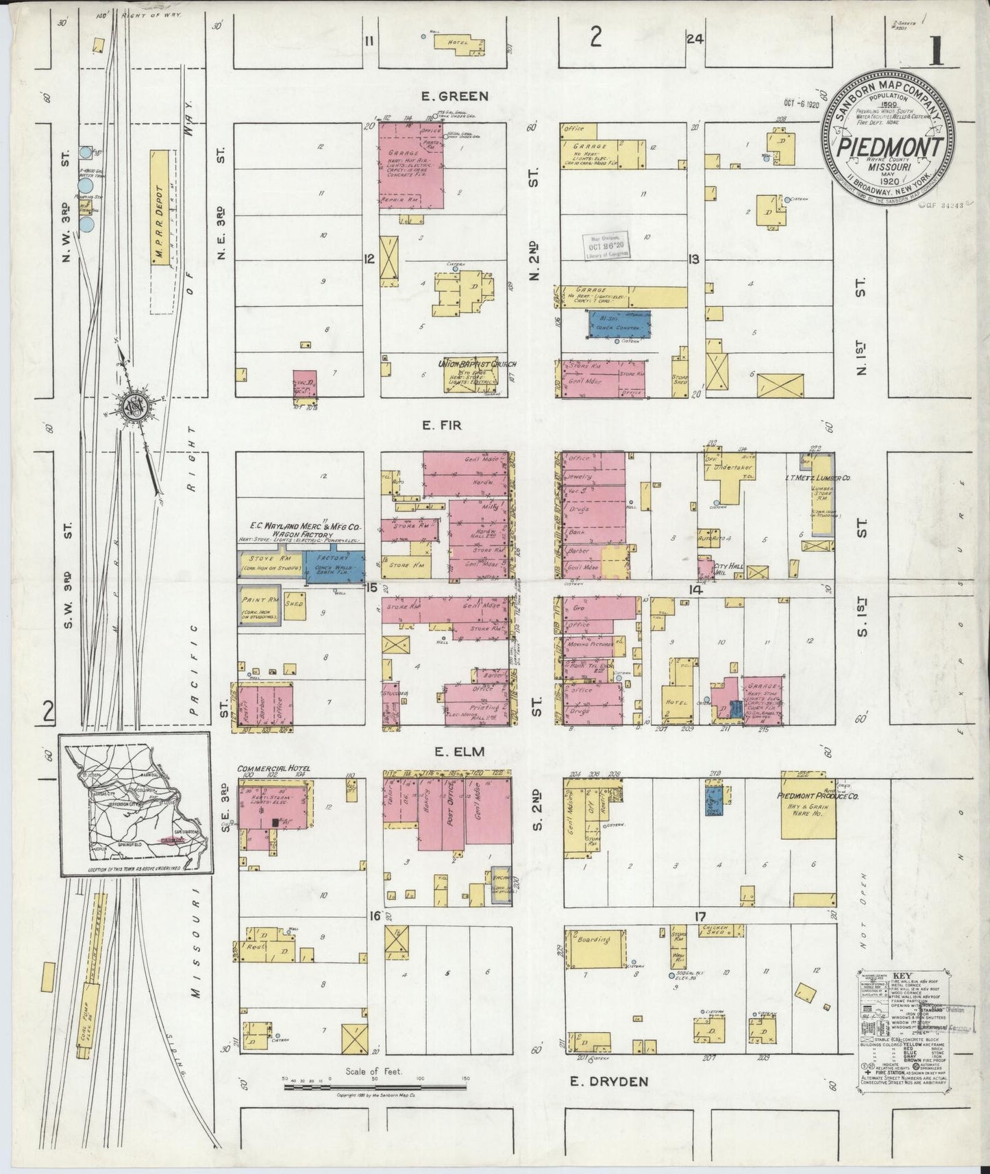 Sanborn Fire Insurance Map from Piedmont, Wayne County, Missouri. (1920) – Historic Sanborn Fire Insurance Map Print