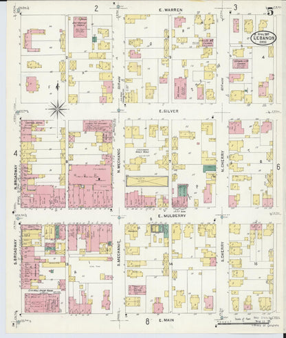Sanborn Fire Insurance Map from Lebanon, Warren County, Ohio (1907), Sheet #0005 - Historic Sanborn Fire Insurance Map Print, vintage old map wall art, antique decor, genealogy gift, Ohio Ohio map