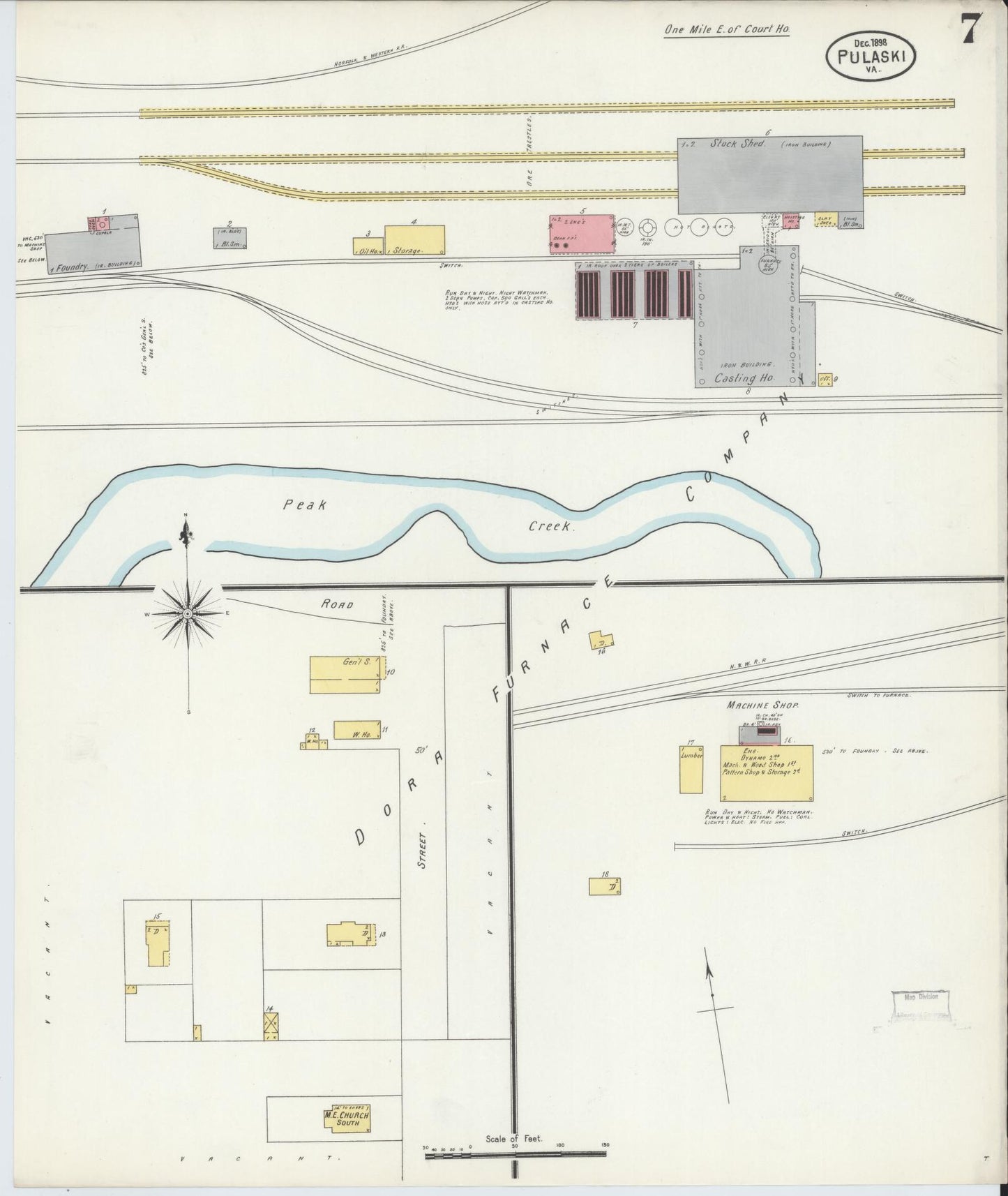 Sanborn Fire Insurance Map from Pulaski, Pulaski County, Virginia (1898), Sheet #0007 - Complete Map Set gallery image, historic Sanborn map, vintage wall art, Virginia Virginia