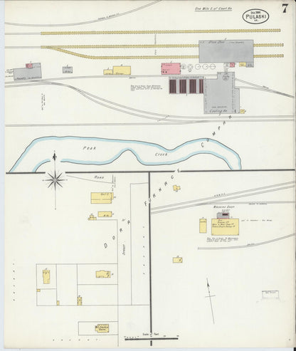 Sanborn Fire Insurance Map from Pulaski, Pulaski County, Virginia (1898), Sheet #0007 - Complete Map Set gallery image, historic Sanborn map, vintage wall art, Virginia Virginia