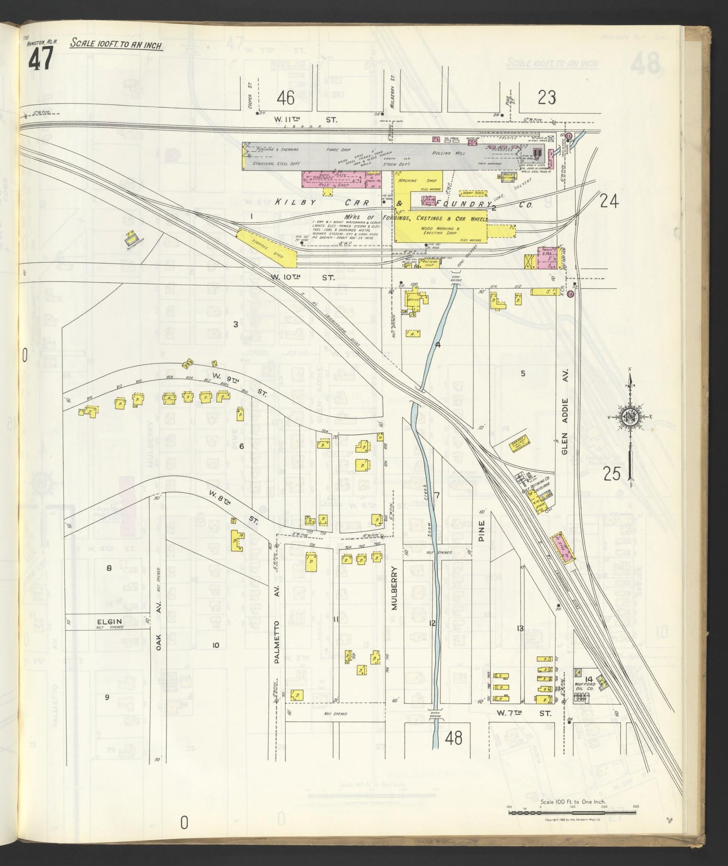 Sanborn Fire Insurance Map from Anniston, Calhoun County, Alabama (1925), Sheet #0047 - Historic Sanborn Fire Insurance Map Print, vintage old map wall art, antique decor, genealogy gift, Alabama Alabama map