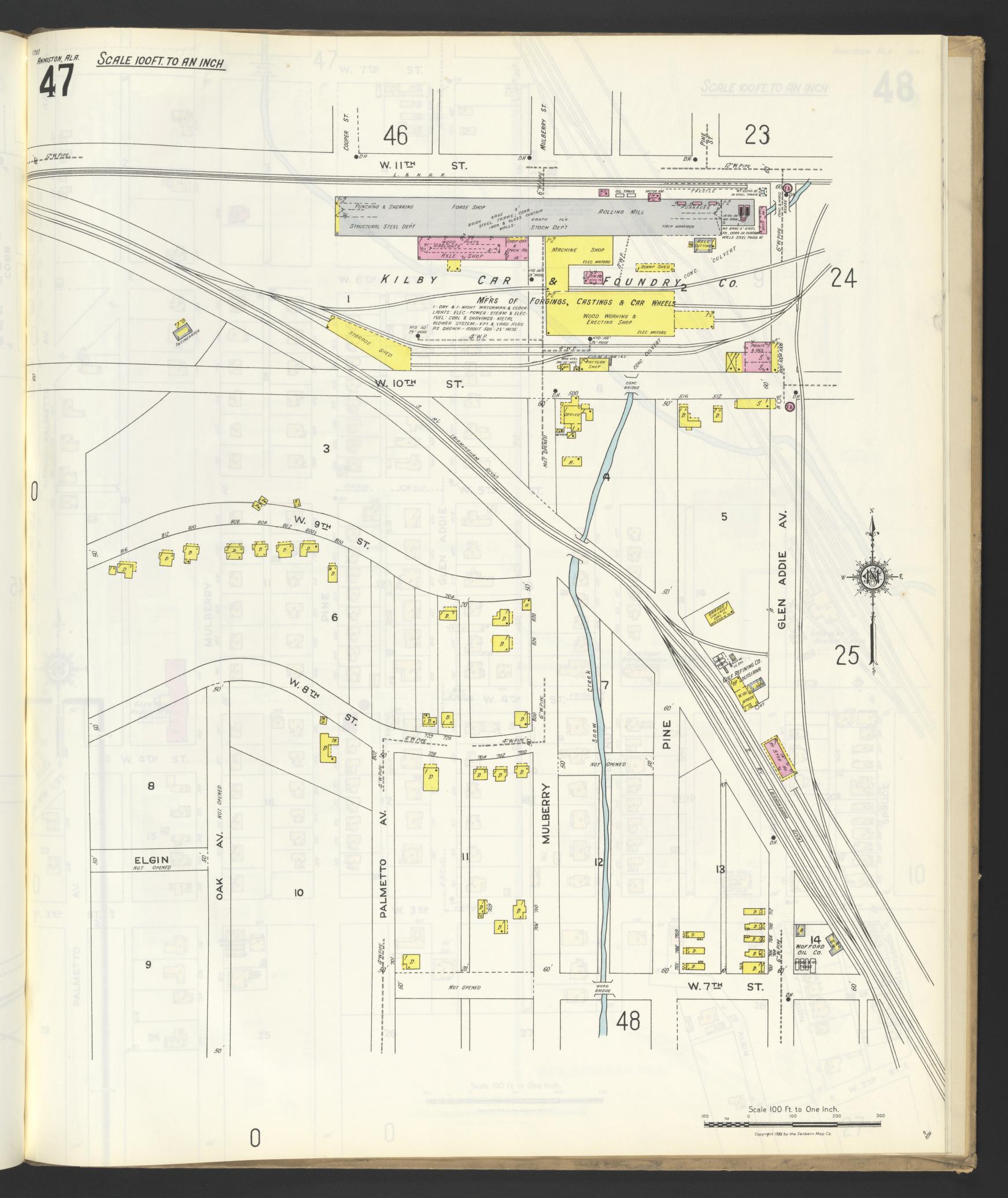 Sanborn Fire Insurance Map from Anniston, Calhoun County, Alabama (1925), Sheet #0047 - Historic Sanborn Fire Insurance Map Print, vintage old map wall art, antique decor, genealogy gift, Alabama Alabama map