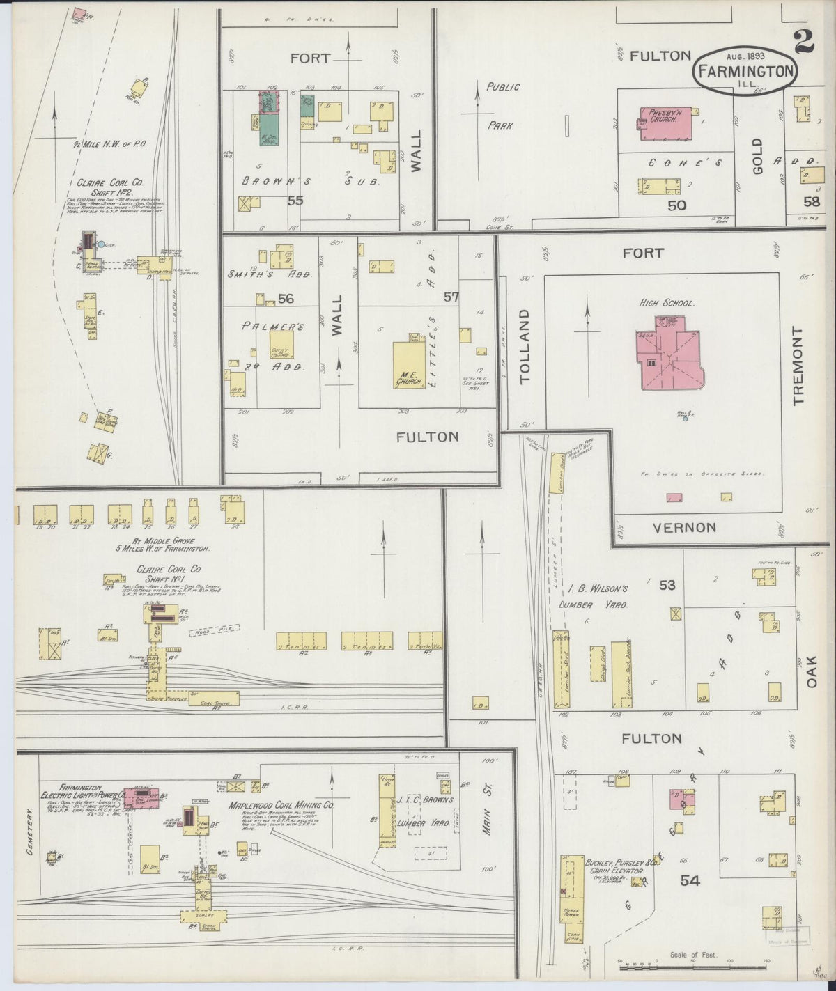 Sanborn Fire Insurance Map from Farmington, Fulton County, Illinois (1893), Sheet #0002 - Complete Map Set gallery image, historic Sanborn map, vintage wall art, Illinois Illinois