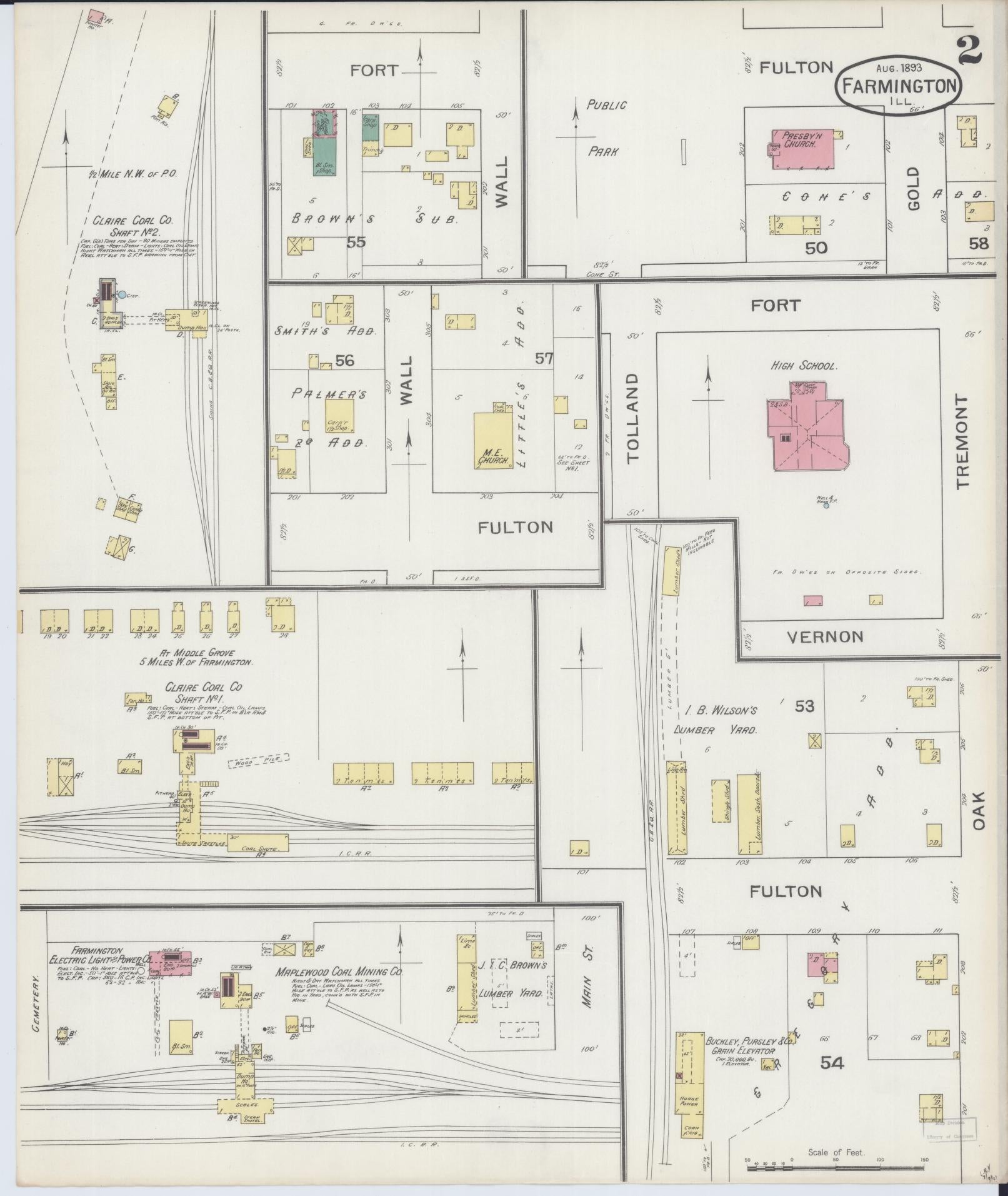 Sanborn Fire Insurance Map from Farmington, Fulton County, Illinois (1893), Sheet #0002 - Complete Map Set gallery image, historic Sanborn map, vintage wall art, Illinois Illinois