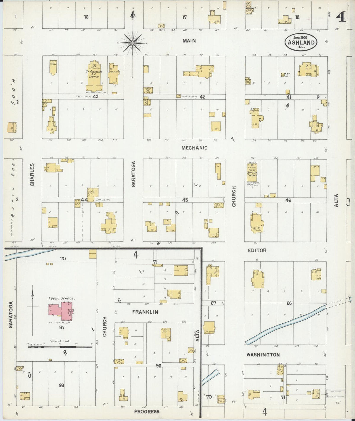 Sanborn Fire Insurance Map from Ashland, Cass County, Illinois (1900), Sheet #0004 - Complete Map Set gallery image, historic Sanborn map, vintage wall art, Illinois Illinois