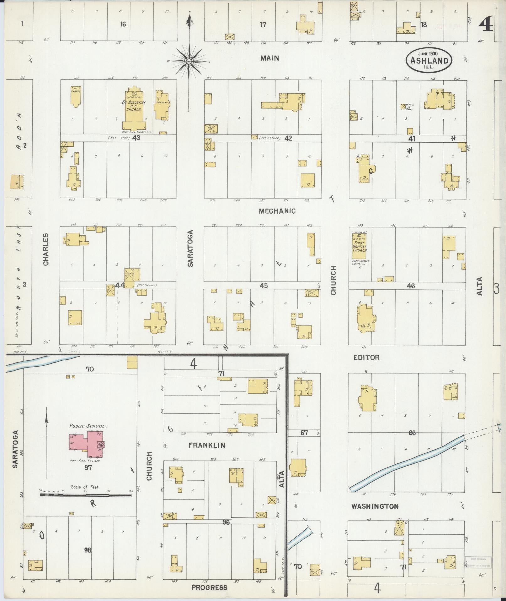 Sanborn Fire Insurance Map from Ashland, Cass County, Illinois (1900), Sheet #0004 - Complete Map Set gallery image, historic Sanborn map, vintage wall art, Illinois Illinois