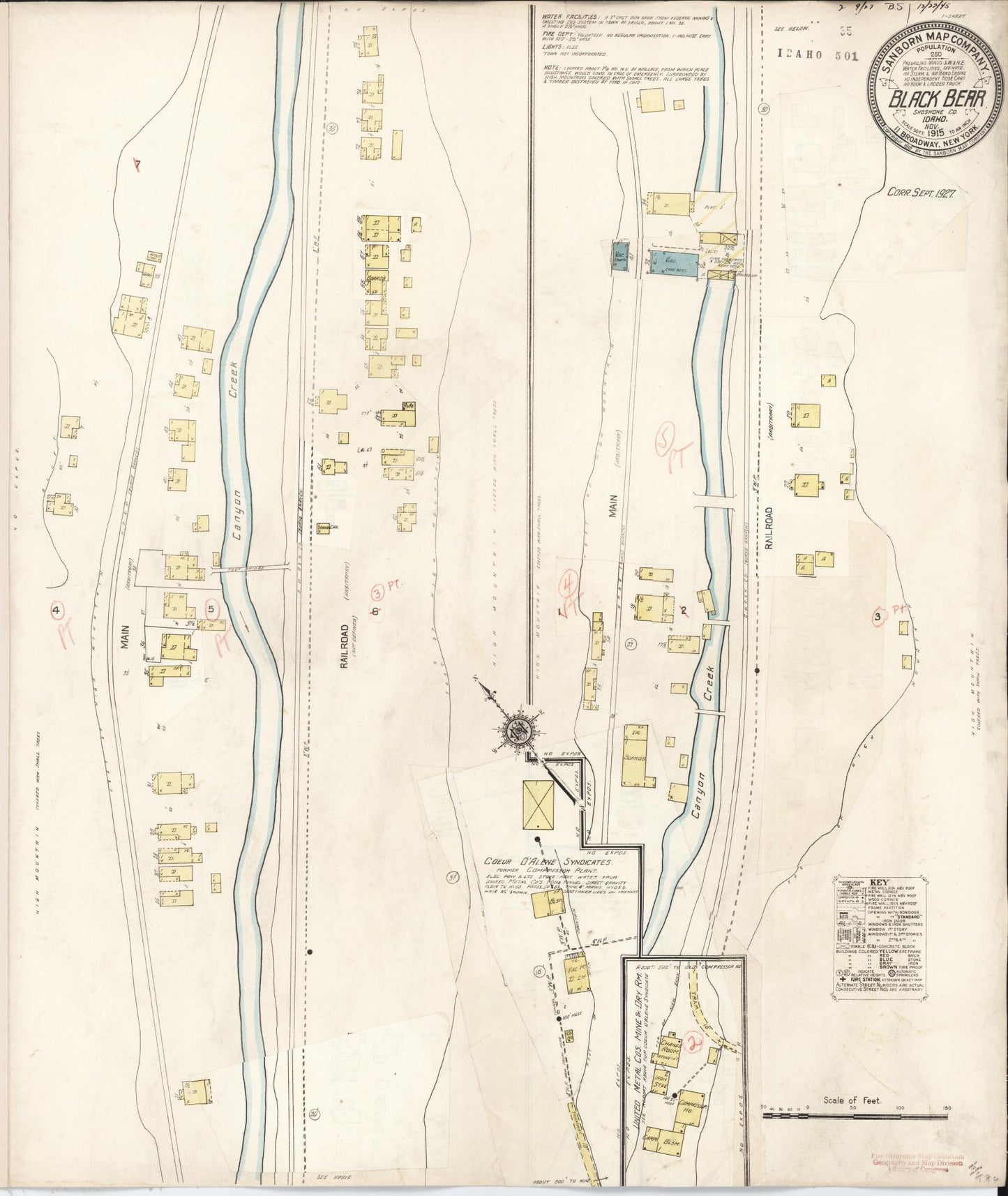 Sanborn Fire Insurance Map from Black Bear, Shoshone County, Idaho (1927), Sheet #0001 - Historic Sanborn Fire Insurance Map Print, vintage old map wall art, antique decor, genealogy gift, Idaho Idaho map