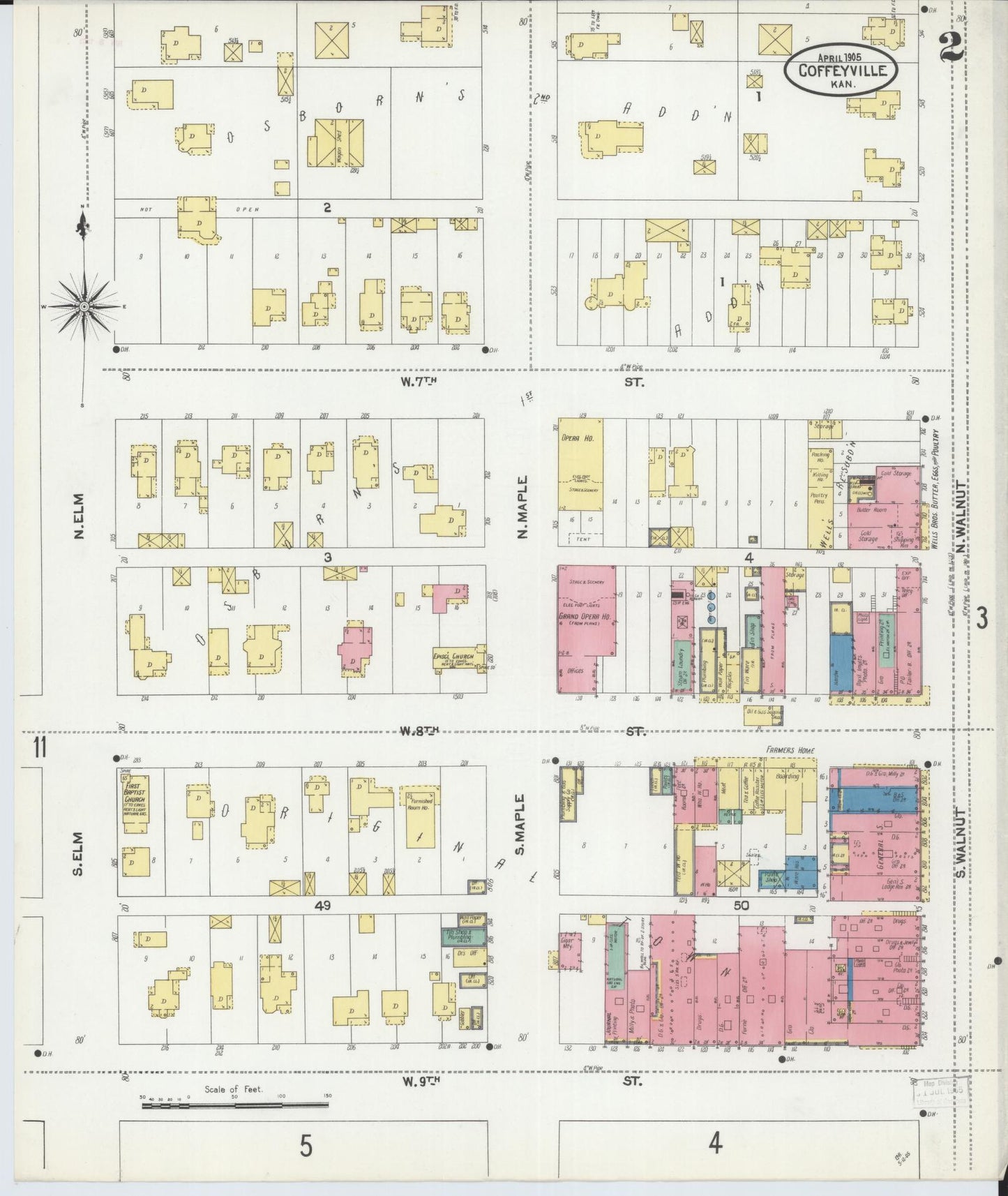 Sanborn Fire Insurance Map from Coffeyville, Montgomery County, Kansas (1905), Sheet #0002 - Historic Sanborn Fire Insurance Map Print, vintage old map wall art, antique decor, genealogy gift, Kansas Kansas map