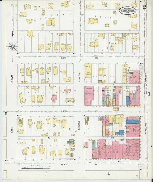 Sanborn Fire Insurance Map from Coffeyville, Montgomery County, Kansas (1905), Sheet #0002 - Historic Sanborn Fire Insurance Map Print, vintage old map wall art, antique decor, genealogy gift, Kansas Kansas map
