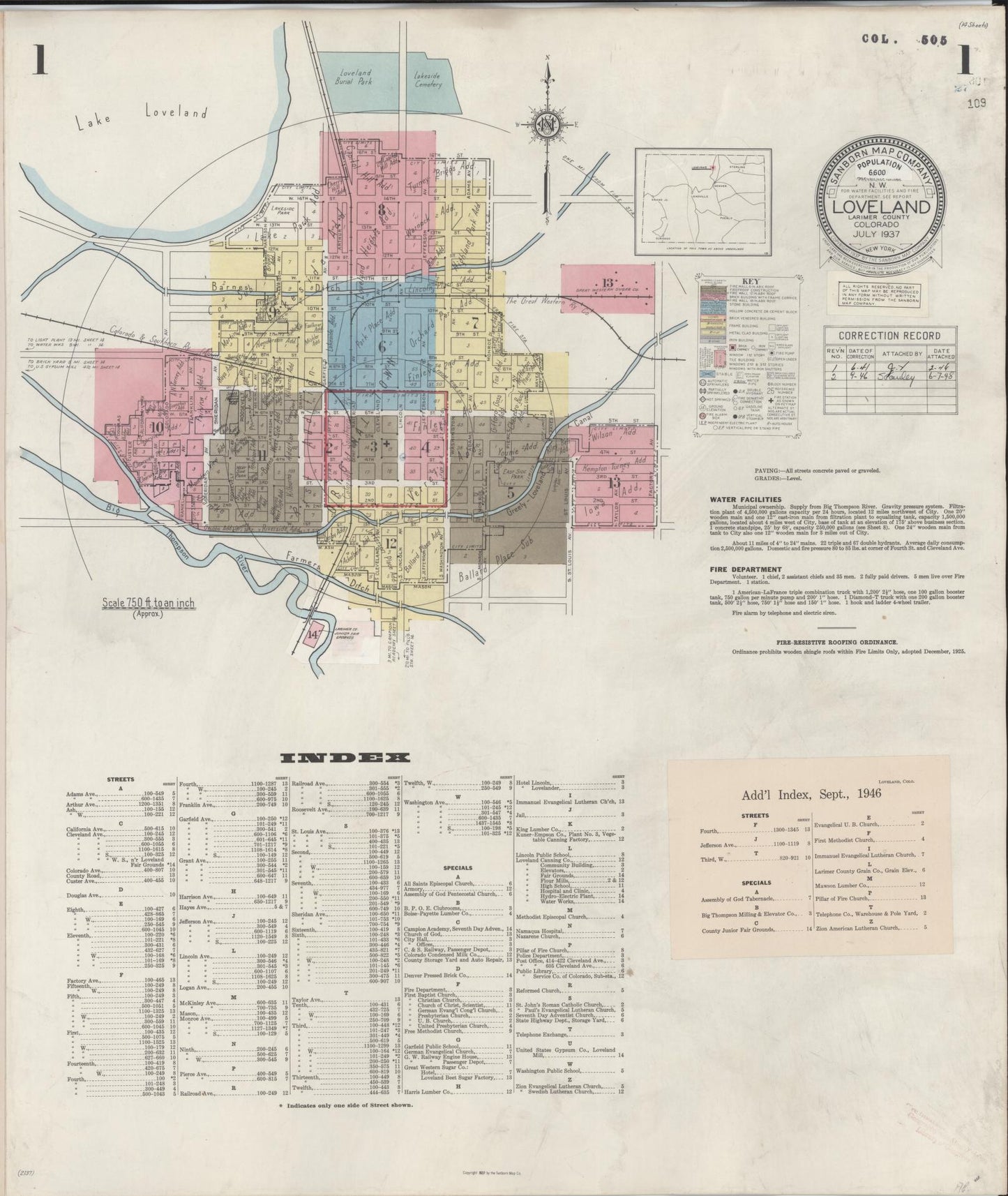 Sanborn Fire Insurance Map from Loveland, Larimer County, Colorado (1946), Sheet #0001 - Complete Map Set gallery image, historic Sanborn map, vintage wall art, Colorado Colorado