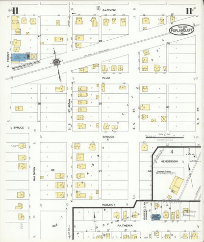 Sanborn Fire Insurance Map from Poplar Bluff, Butler County, Missouri (1924), Sheet #0011 - Historic Sanborn Fire Insurance Map Print, vintage old map wall art, antique decor, genealogy gift, Missouri Missouri map