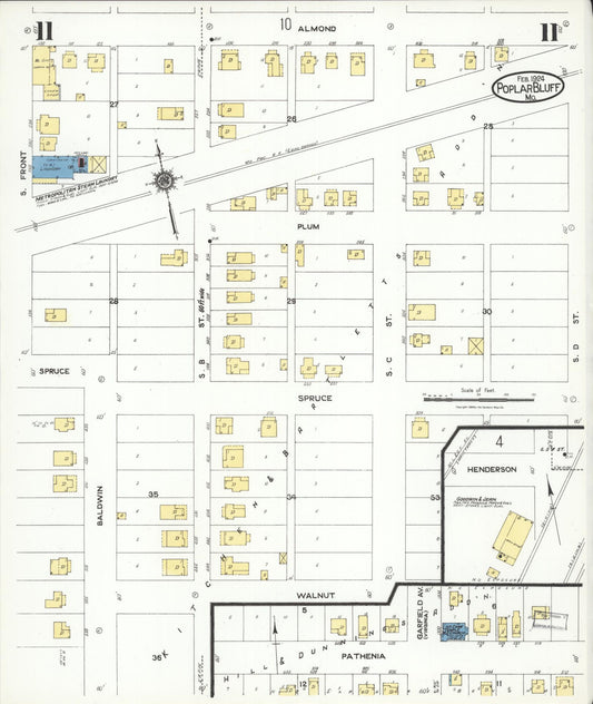 Sanborn Fire Insurance Map from Poplar Bluff, Butler County, Missouri (1924), Sheet #0011 - Historic Sanborn Fire Insurance Map Print, vintage old map wall art, antique decor, genealogy gift, Missouri Missouri map