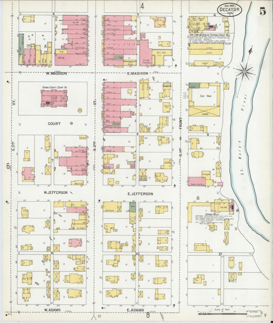 Sanborn Fire Insurance Map from Decatur, Adams County, Indiana (1900), Sheet #0005 - Historic Sanborn Fire Insurance Map Print, vintage old map wall art, antique decor, genealogy gift, Indiana Indiana map