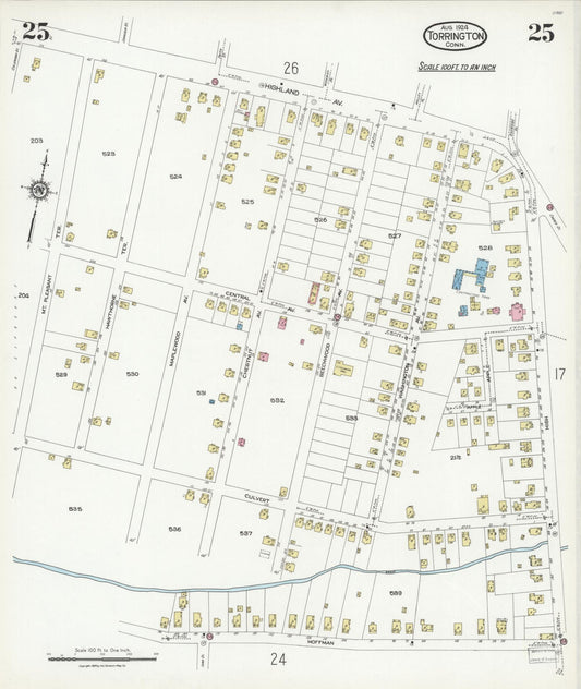 Sanborn Fire Insurance Map from Torrington, Litchfield County, Connecticut (1924), Sheet #0025 - Historic Sanborn Fire Insurance Map Print, vintage old map wall art, antique decor, genealogy gift, Connecticut Connecticut map