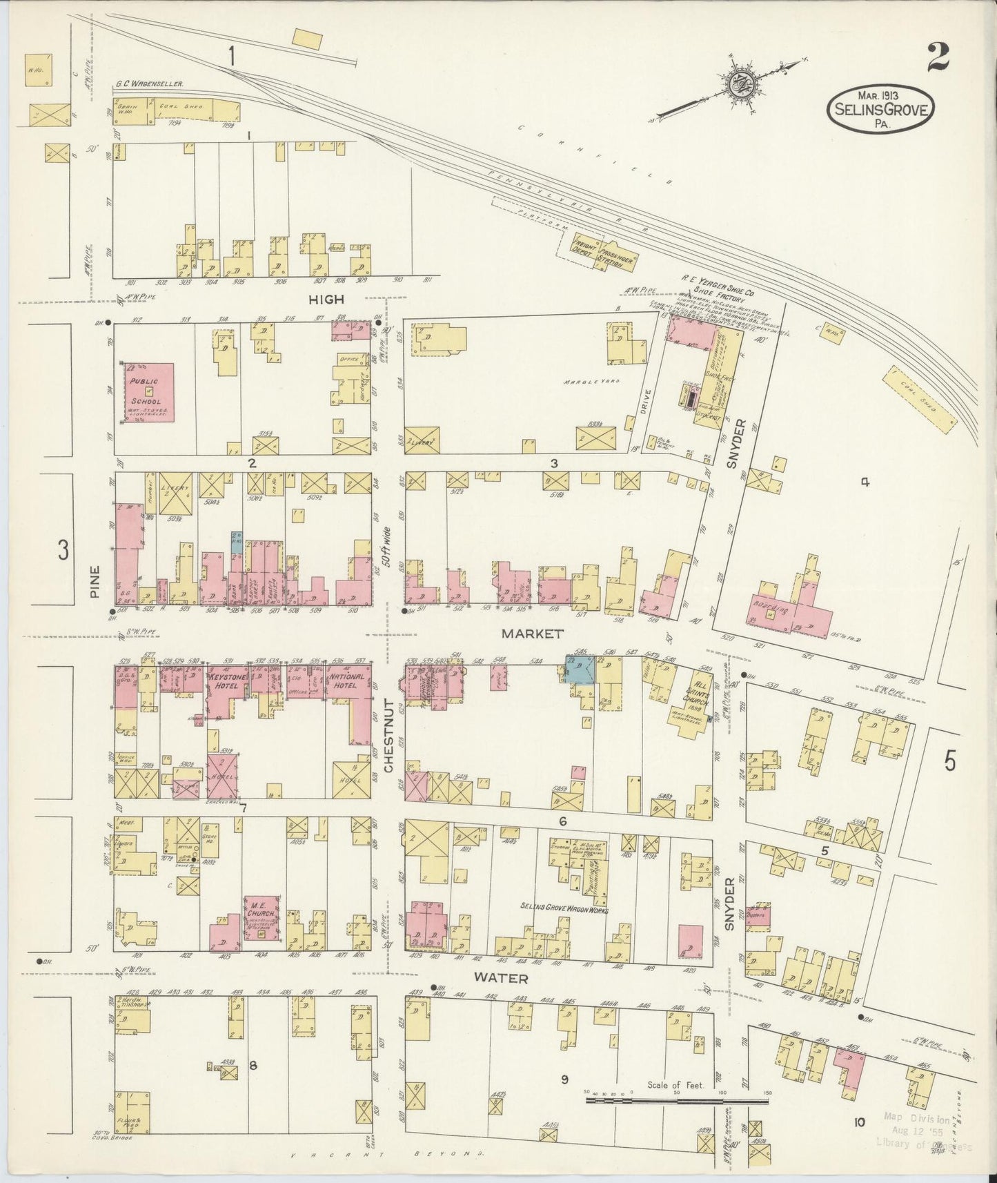 Sanborn Fire Insurance Map from Selins Grove, Snyder County, Pennsylvania (1913), Sheet #0002 - Complete Map Set gallery image, historic Sanborn map, vintage wall art, Pennsylvania Pennsylvania