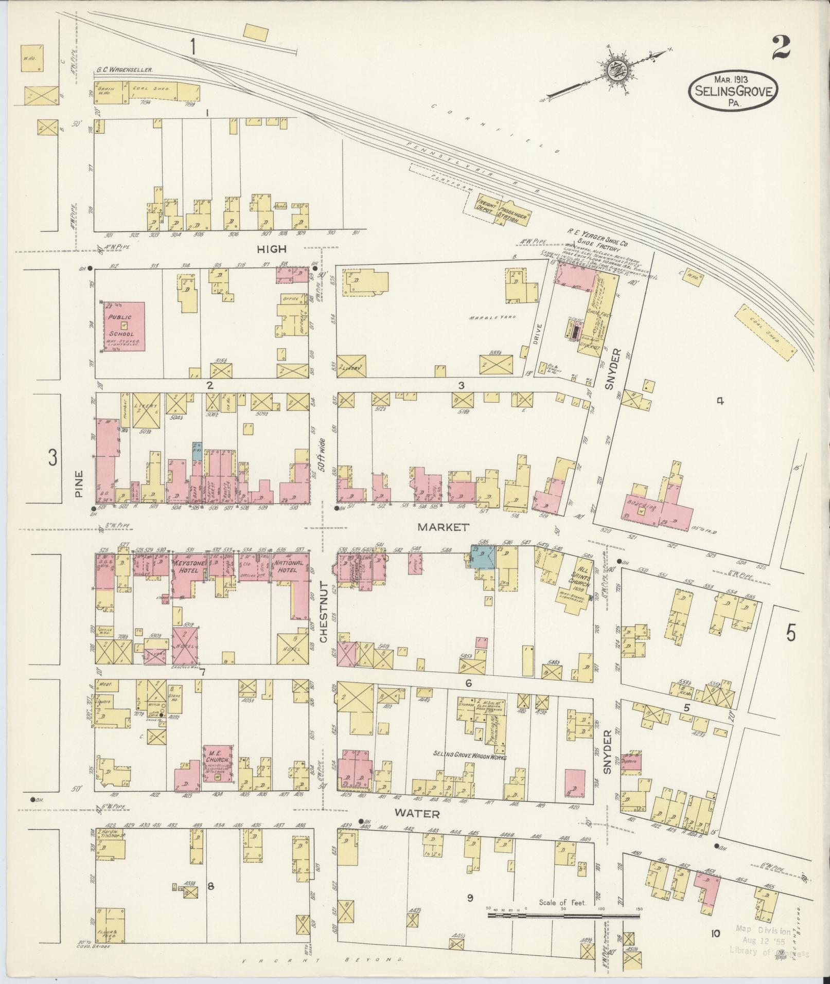Sanborn Fire Insurance Map from Selins Grove, Snyder County, Pennsylvania (1913), Sheet #0002 - Complete Map Set gallery image, historic Sanborn map, vintage wall art, Pennsylvania Pennsylvania