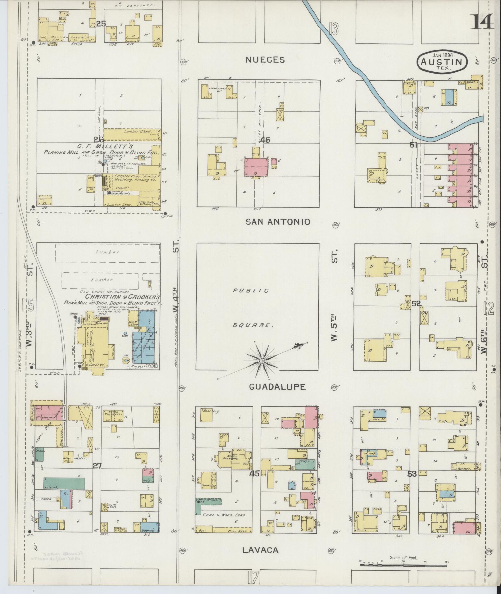 Sanborn Fire Insurance Map from Austin, Travis County, Texas (1894), Sheet #0014 - Historic Sanborn Fire Insurance Map Print, vintage old map wall art, antique decor, genealogy gift, Texas Texas map