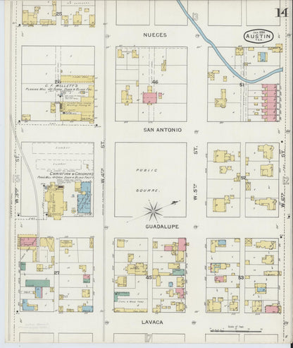 Sanborn Fire Insurance Map from Austin, Travis County, Texas (1894), Sheet #0014 - Historic Sanborn Fire Insurance Map Print, vintage old map wall art, antique decor, genealogy gift, Texas Texas map