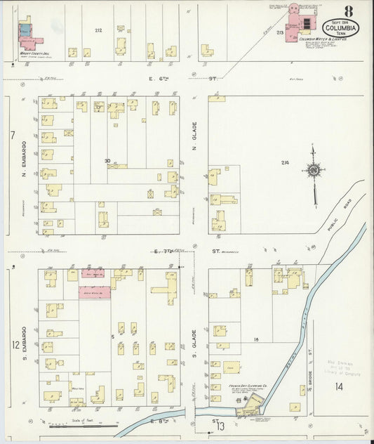Sanborn Fire Insurance Map from Columbia, Maury County, Tennessee (1914), Sheet #0008 - Historic Sanborn Fire Insurance Map Print, vintage old map wall art, antique decor, genealogy gift, Tennessee Tennessee map