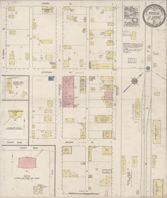Sanborn Fire Insurance Map from Le Grand, Merced County, California (1918), Sheet #0001 - Historic Sanborn Fire Insurance Map Print, vintage old map wall art, antique decor, genealogy gift, California California map