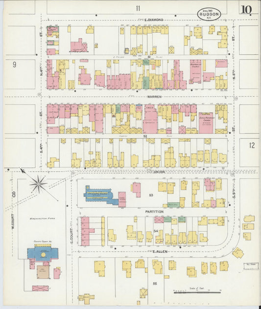 Sanborn Fire Insurance Map from Hudson, Columbia County, New York (1903), Sheet #0010 - Historic Sanborn Fire Insurance Map Print, vintage old map wall art, antique decor, genealogy gift, New York New York map