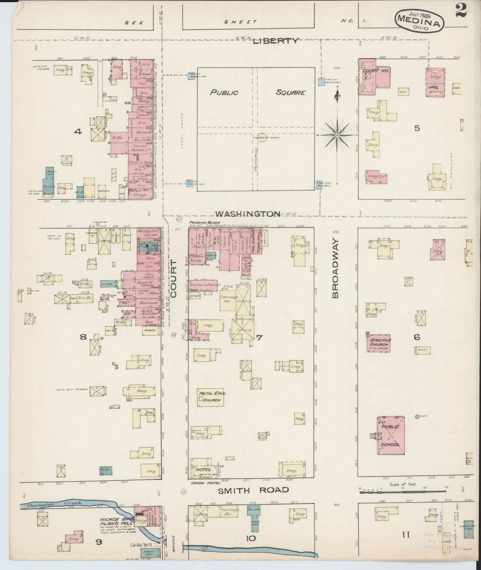Sanborn Fire Insurance Map from Medina, Medina County, Ohio (1885), Sheet #0002 - Historic Sanborn Fire Insurance Map Print, vintage old map wall art, antique decor, genealogy gift, Ohio Ohio map