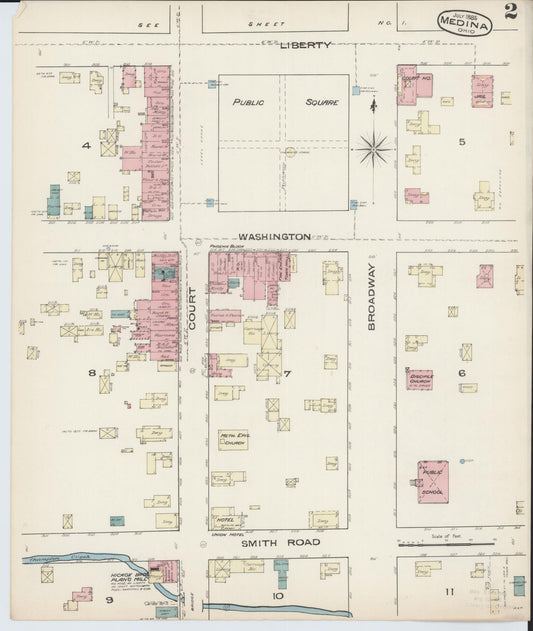 Sanborn Fire Insurance Map from Medina, Medina County, Ohio (1885), Sheet #0002 - Historic Sanborn Fire Insurance Map Print, vintage old map wall art, antique decor, genealogy gift, Ohio Ohio map