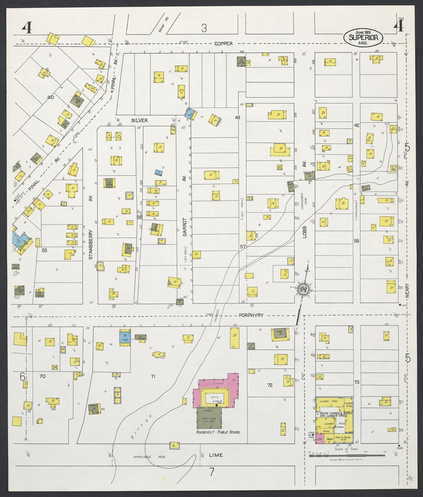 Sanborn Fire Insurance Map from Superior, Pinal County, Arizona (1926), Sheet #0004 - Complete Map Set gallery image, historic Sanborn map, vintage wall art, Arizona Arizona