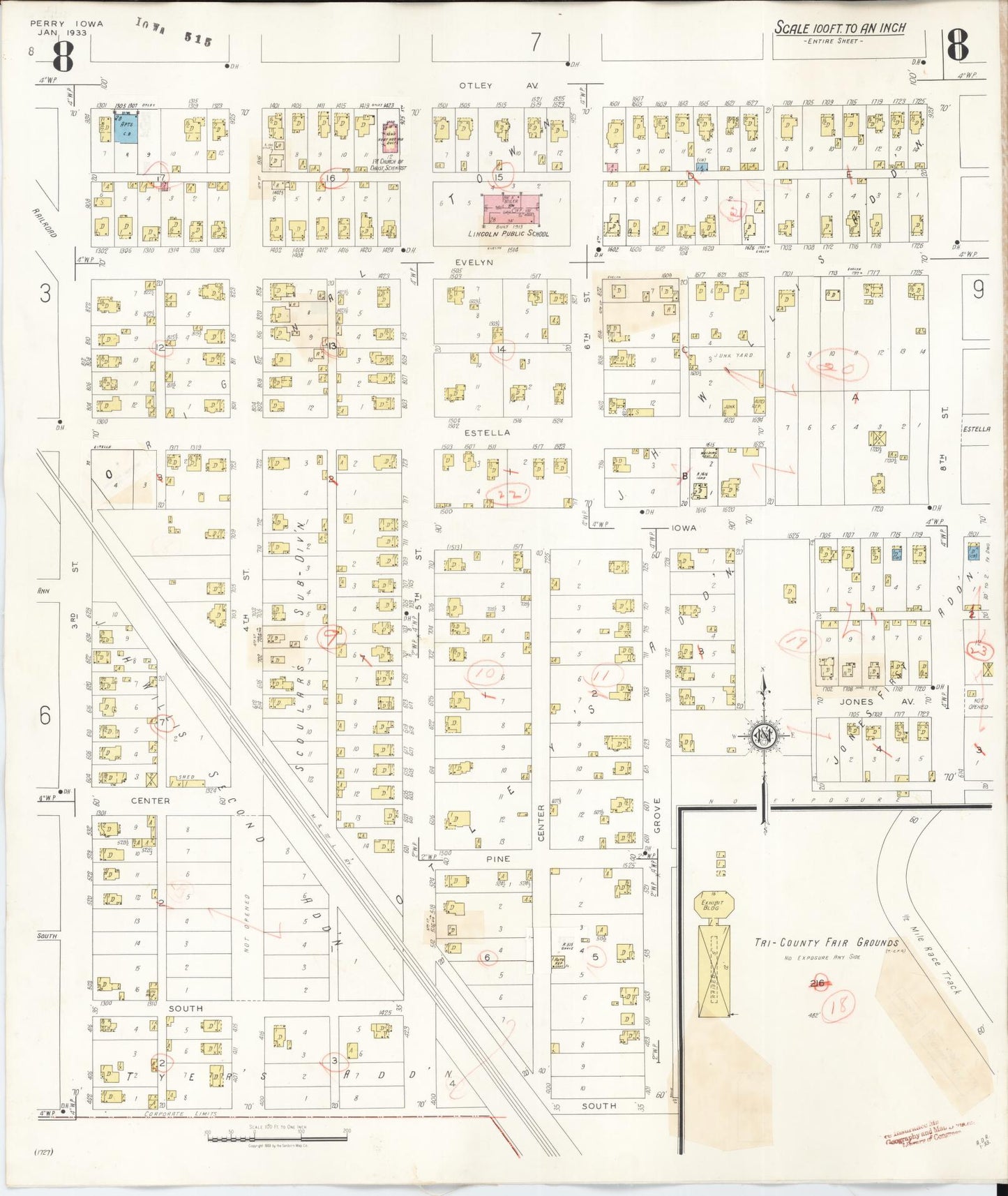 Sanborn Fire Insurance Map from Perry, Dallas County, Iowa (1947), Sheet #0008 - Historic Sanborn Fire Insurance Map Print, vintage old map wall art