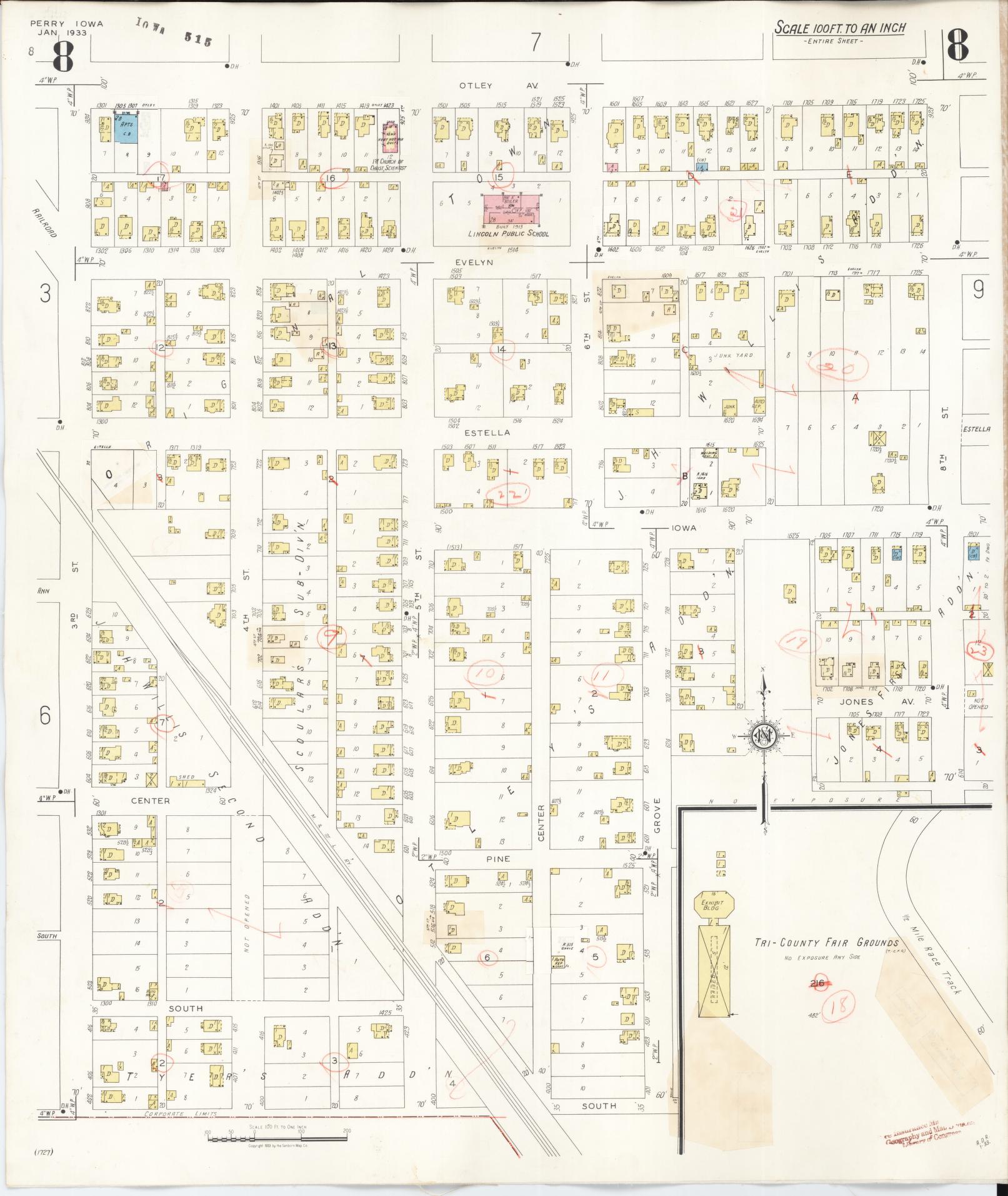 Sanborn Fire Insurance Map from Perry, Dallas County, Iowa (1947), Sheet #0008 - Historic Sanborn Fire Insurance Map Print, vintage old map wall art
